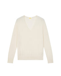 Pull oversize à col V en laine - Ecru