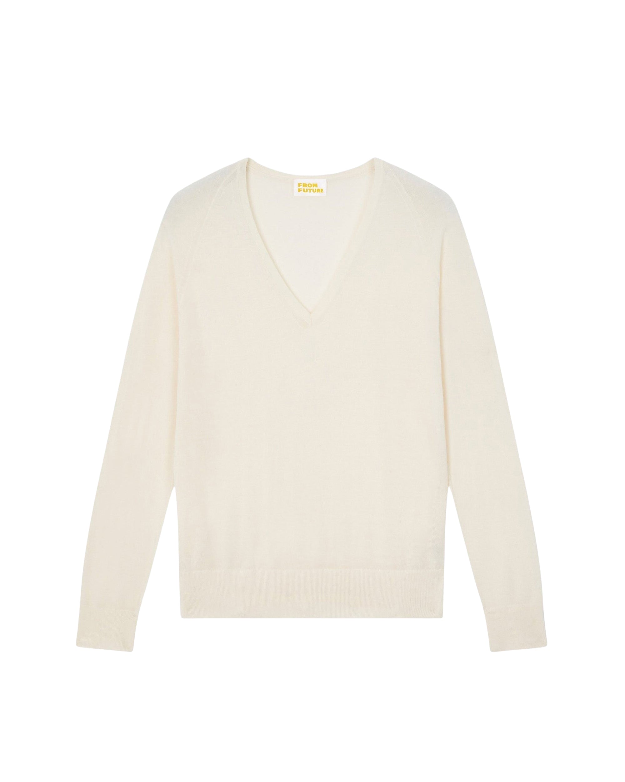 Pull oversize à col V en laine - Ecru