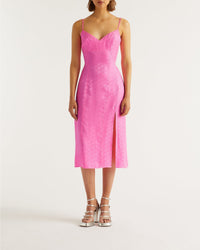 Robe longue Blake en soie - Pink Jacquard