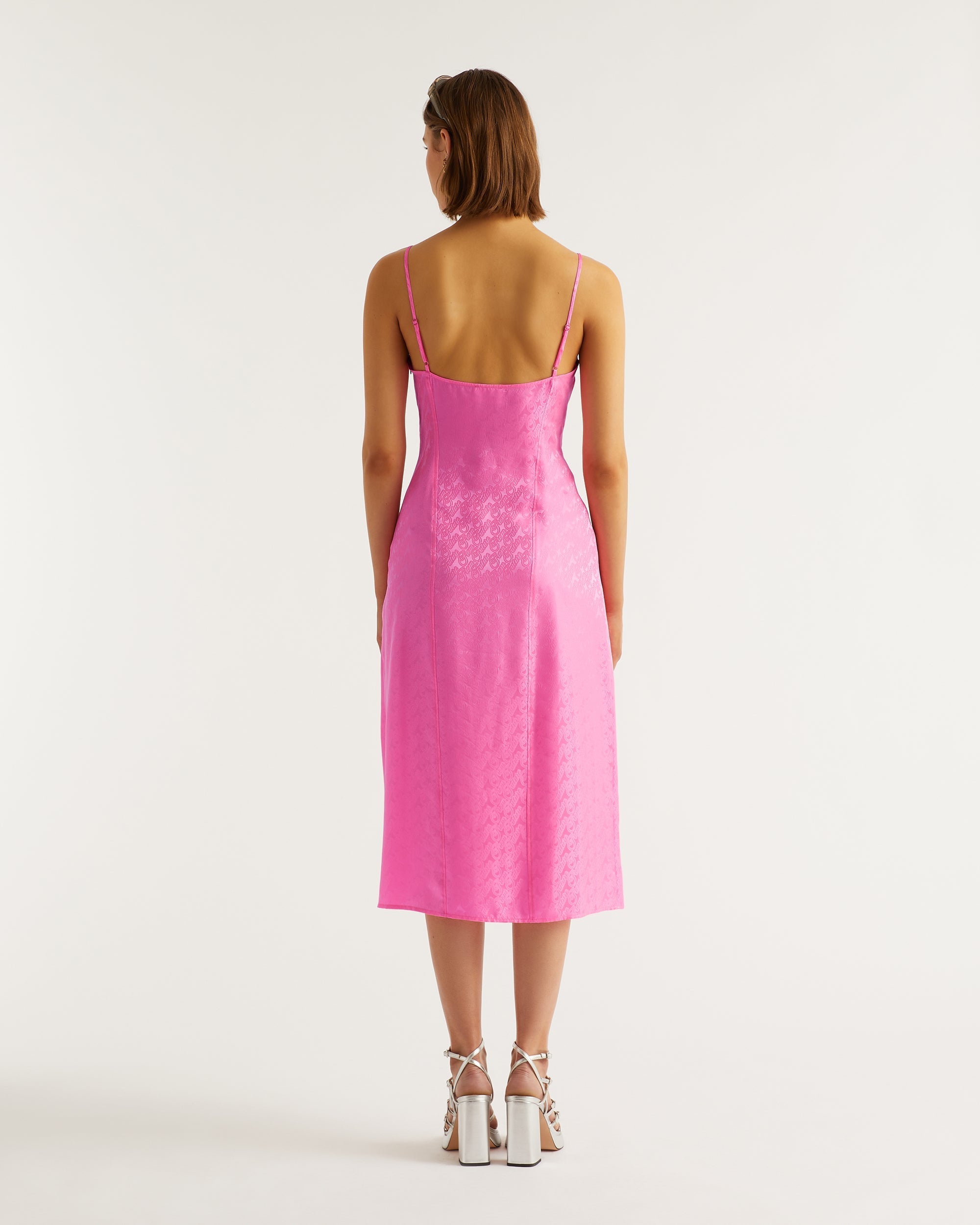 Robe longue Blake en soie - Pink Jacquard