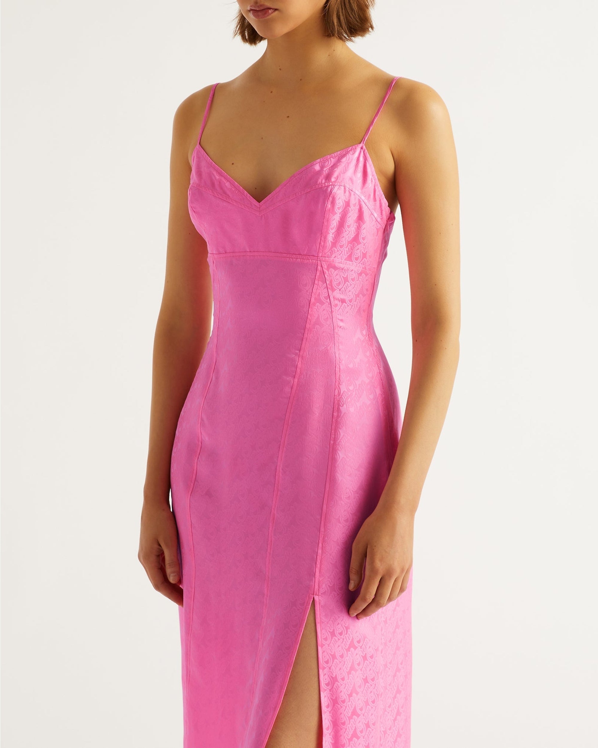Robe longue Blake en soie - Pink Jacquard