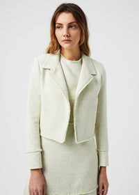 Veste courte tweed frangee - Vert Pale