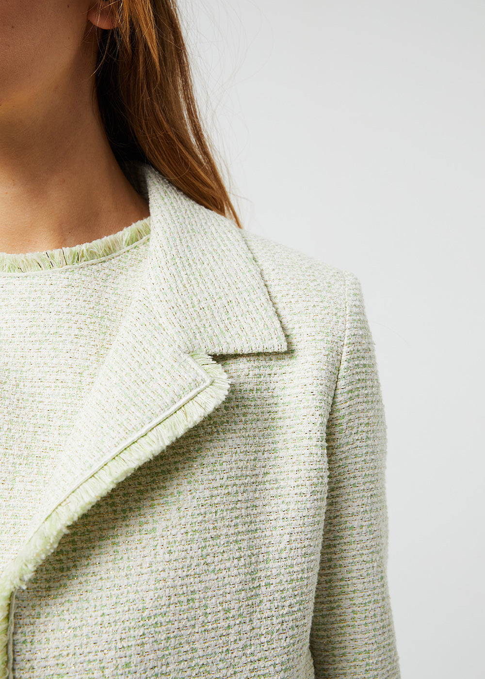 Veste courte tweed frangee - Vert Pale