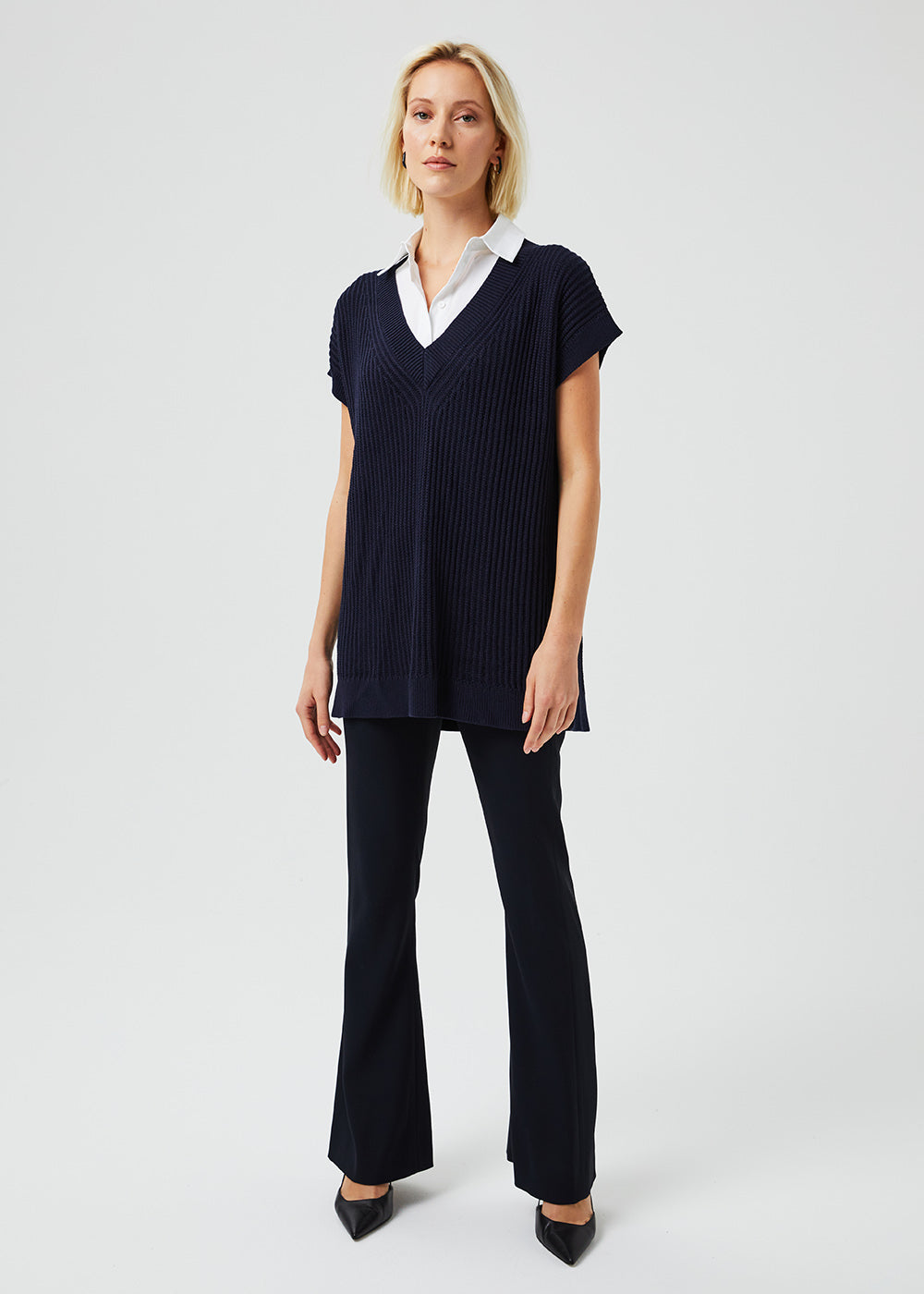 Pull long trompe l'oeil - Marine