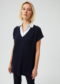 Pull long trompe l'oeil - Marine
