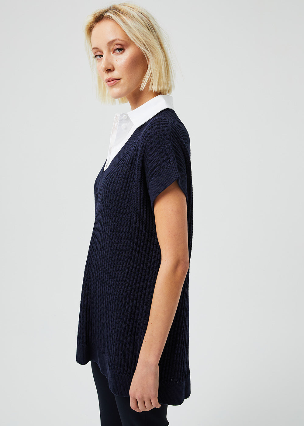 Pull long trompe l'oeil - Marine
