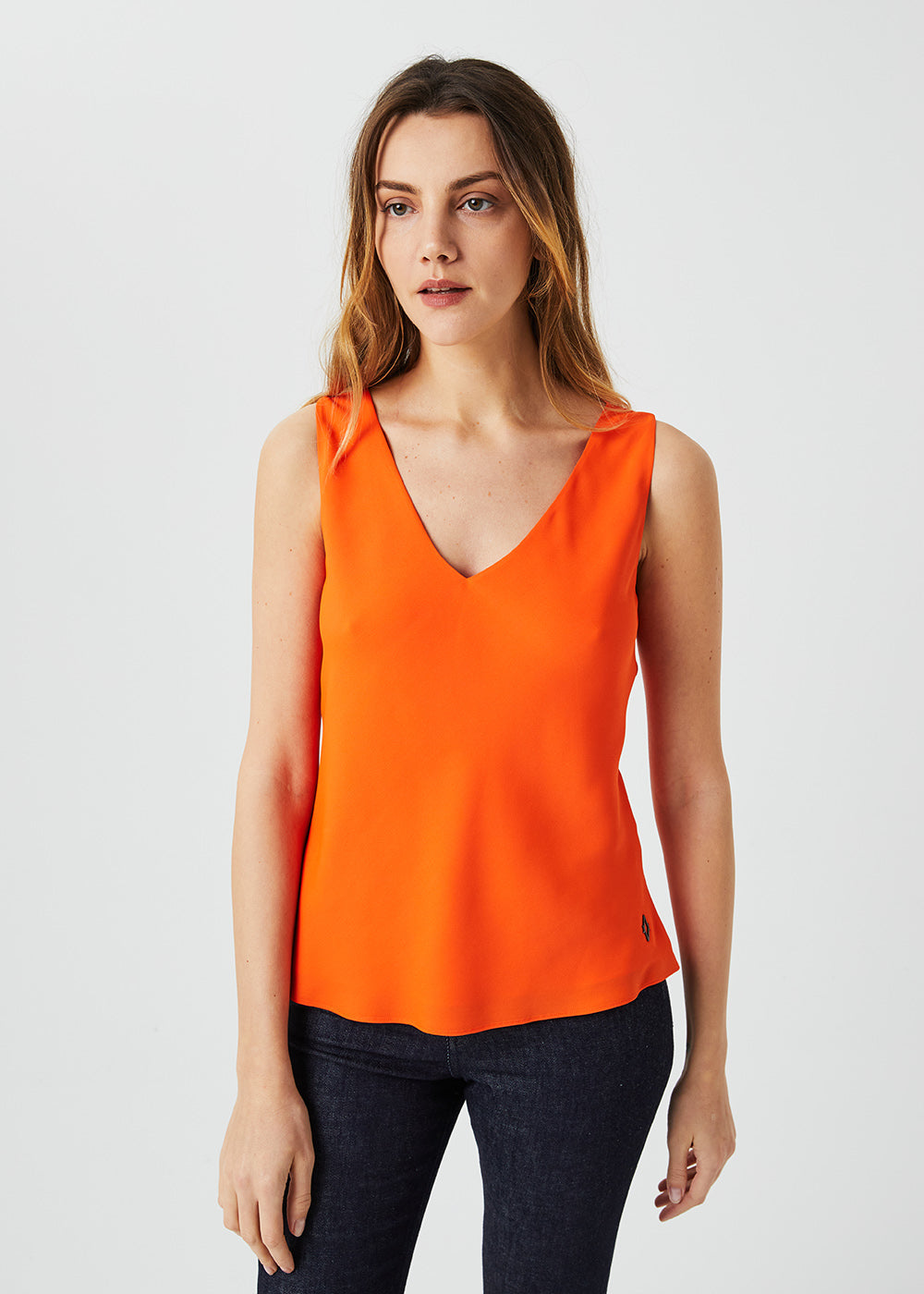 Haut col v sans manches - Orange Vif