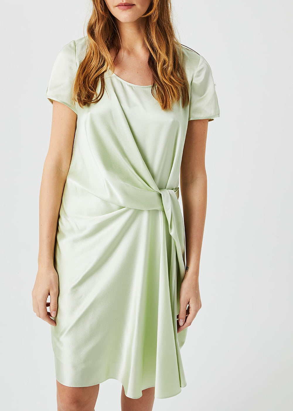 Robe courte drapée en soie - Vert Pâle