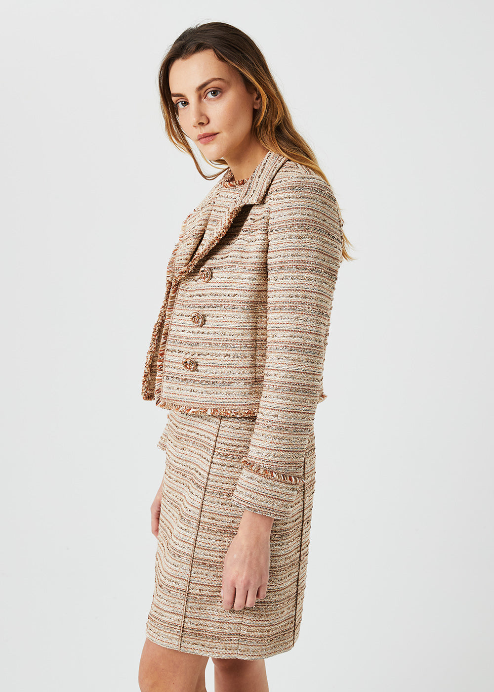 Veste courte tweed lam frangee - Or Mate