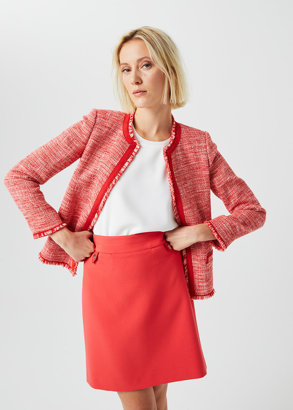 Veste tweed avec granges - Corail