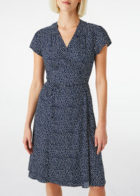 Short polka-dot silk dress - Navy