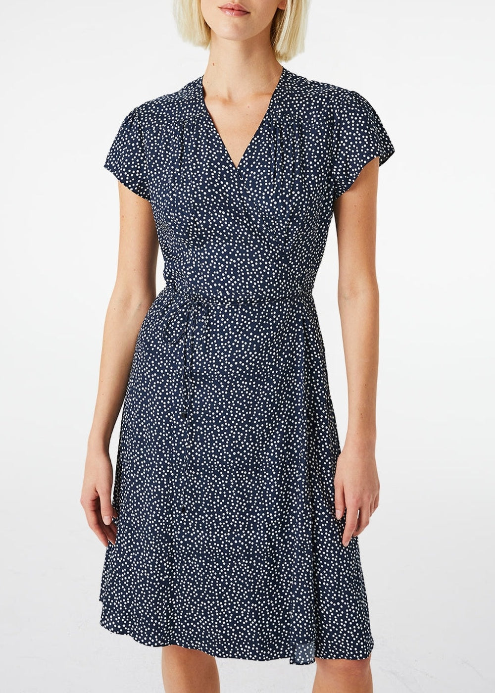 Short polka-dot silk dress - Navy