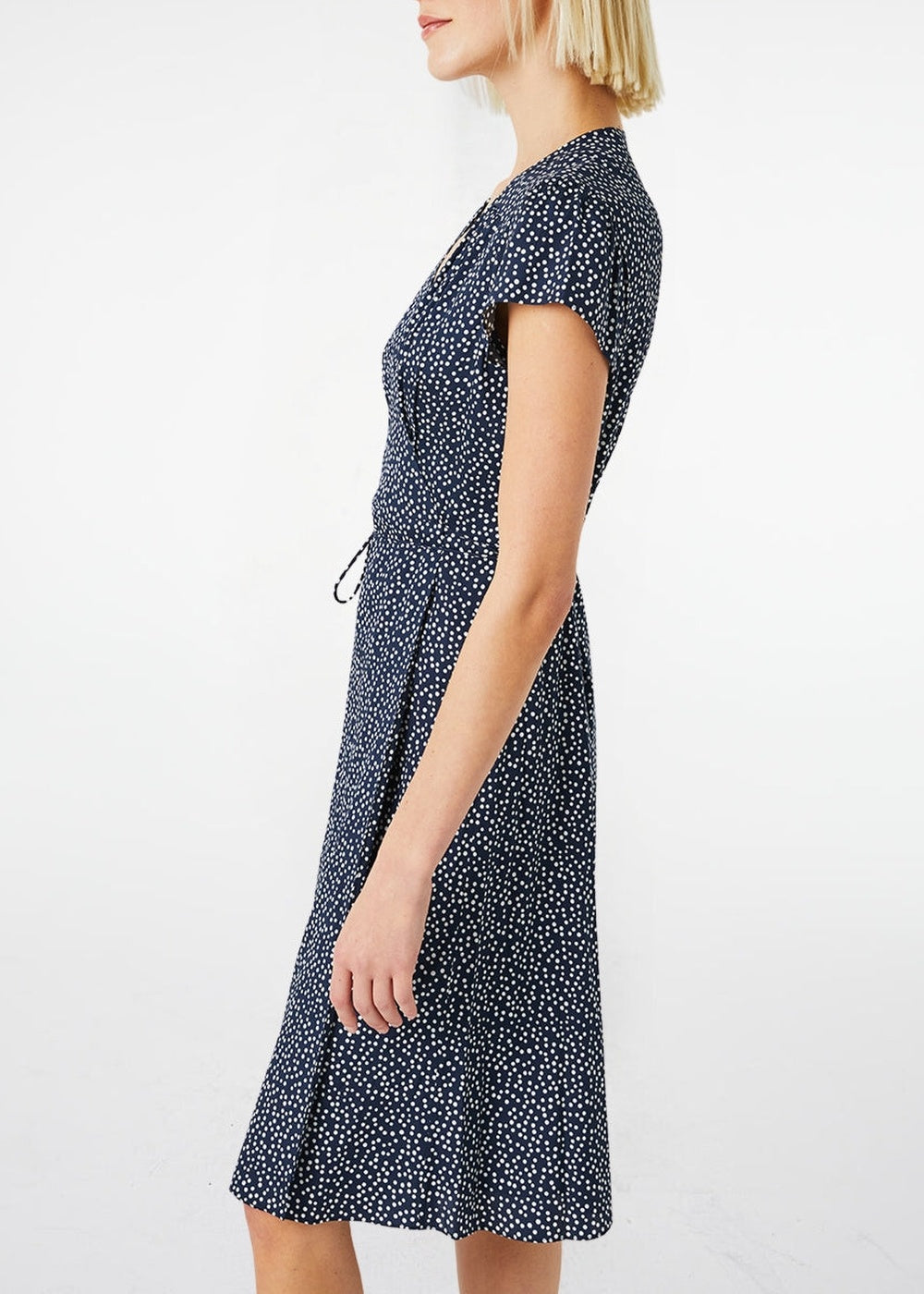 Short polka-dot silk dress - Navy