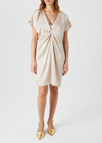 Robe froncée à bijoux en soie - Beige