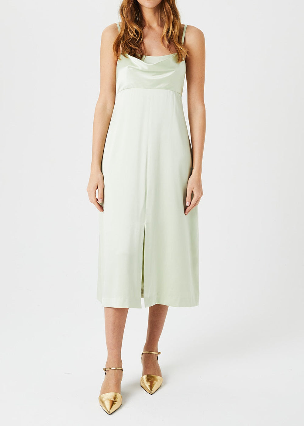 Robe à fines bretelles en soie - Vert Pâle