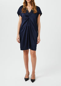 Robe froncée à bijoux en soie - Marine