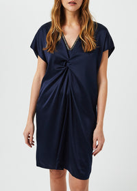 Robe froncée à bijoux en soie - Marine