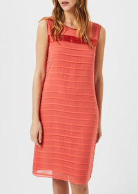 Fitted striped silk dress - Coral