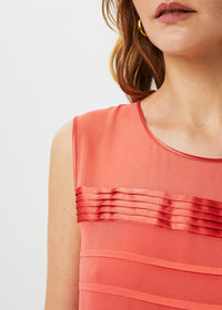 Fitted striped silk dress - Coral