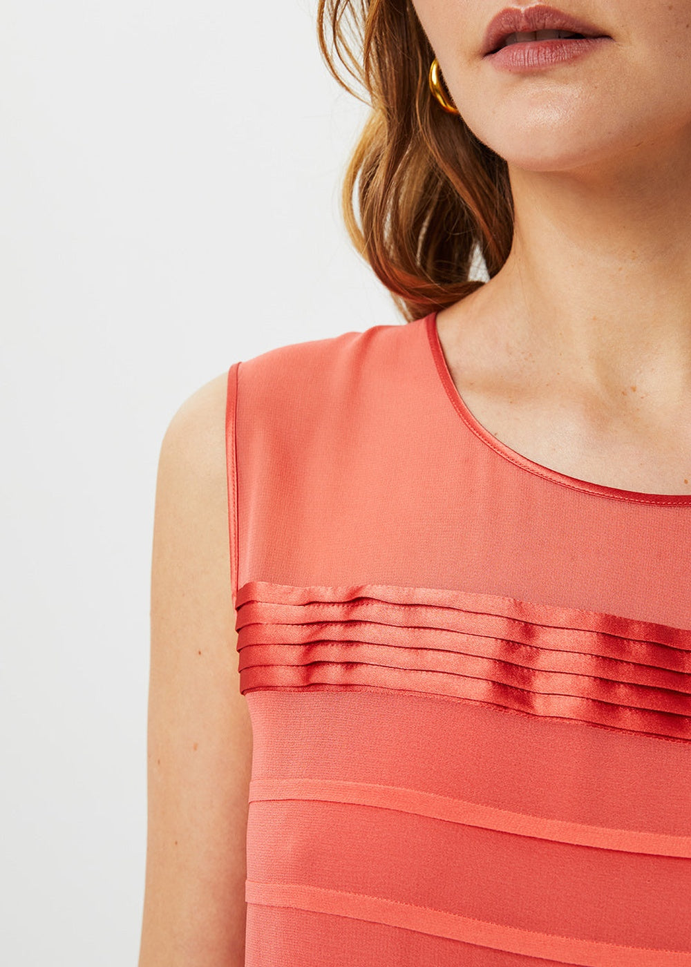 Fitted striped silk dress - Coral