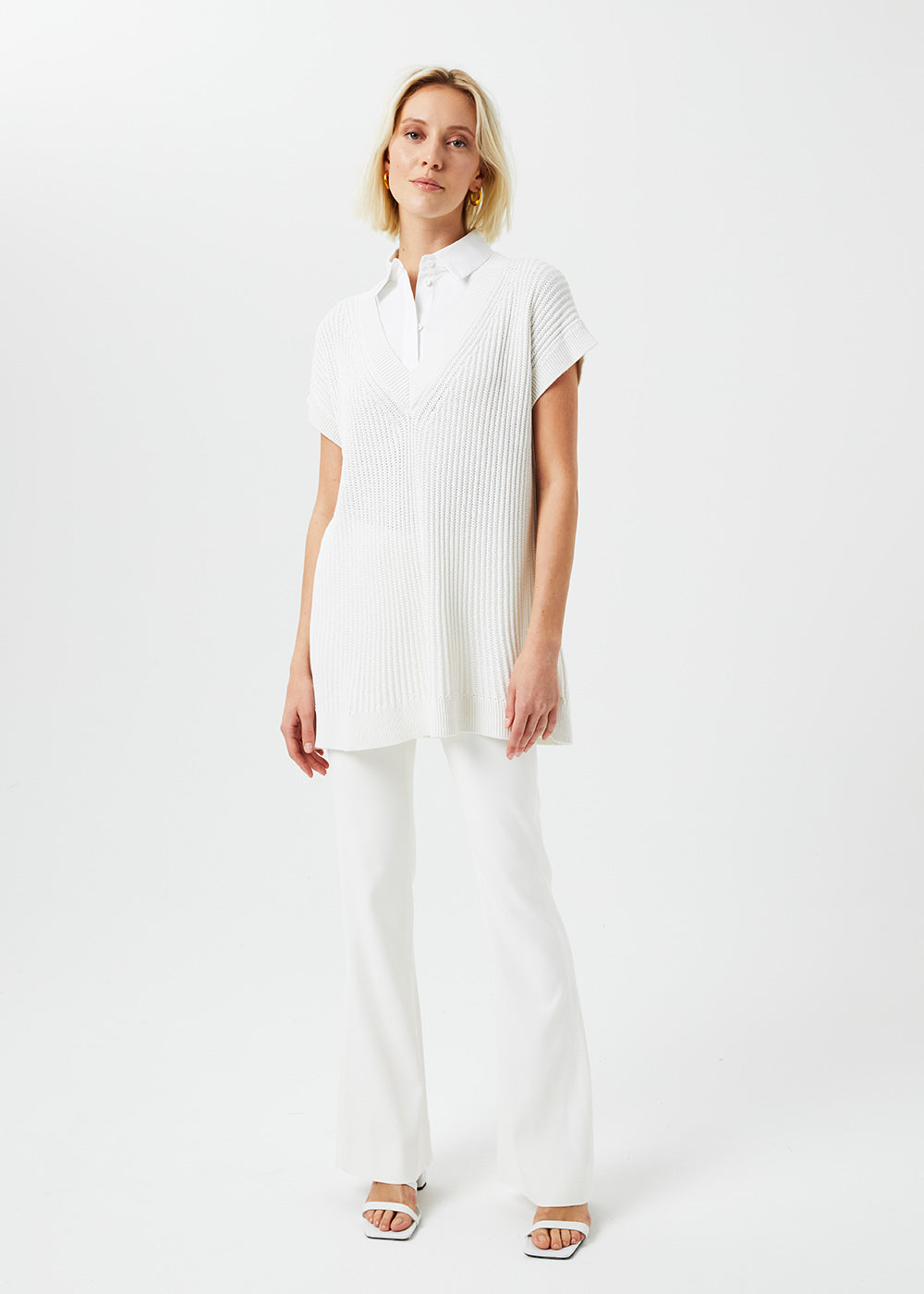 Pull long trompe l'oeil - Blanc Cassé