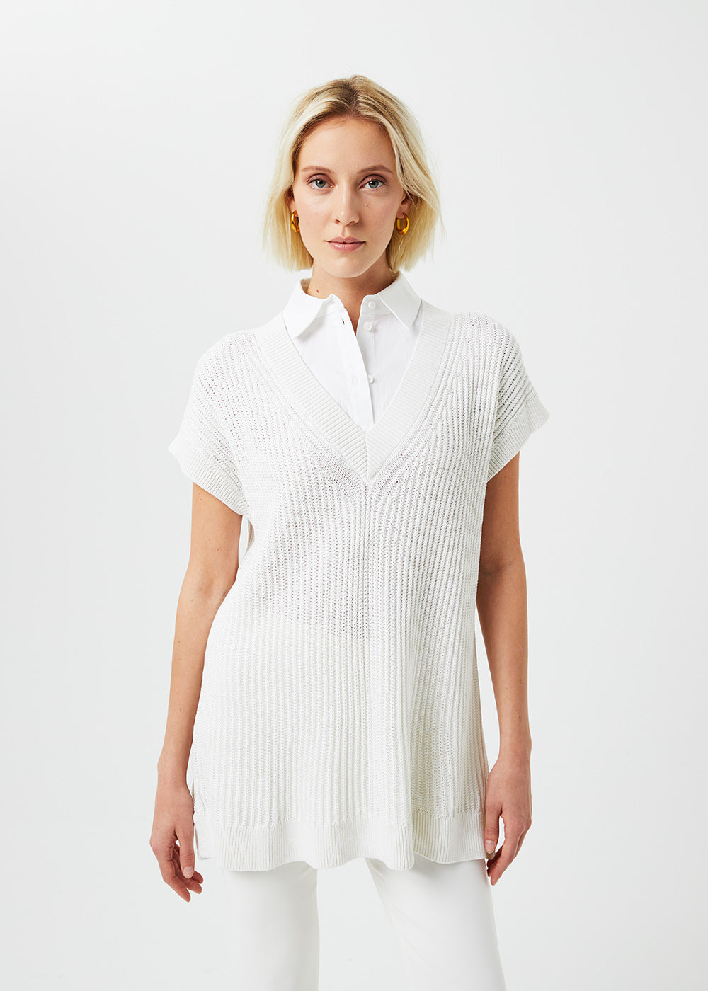 Pull long trompe l'oeil - Blanc Cassé