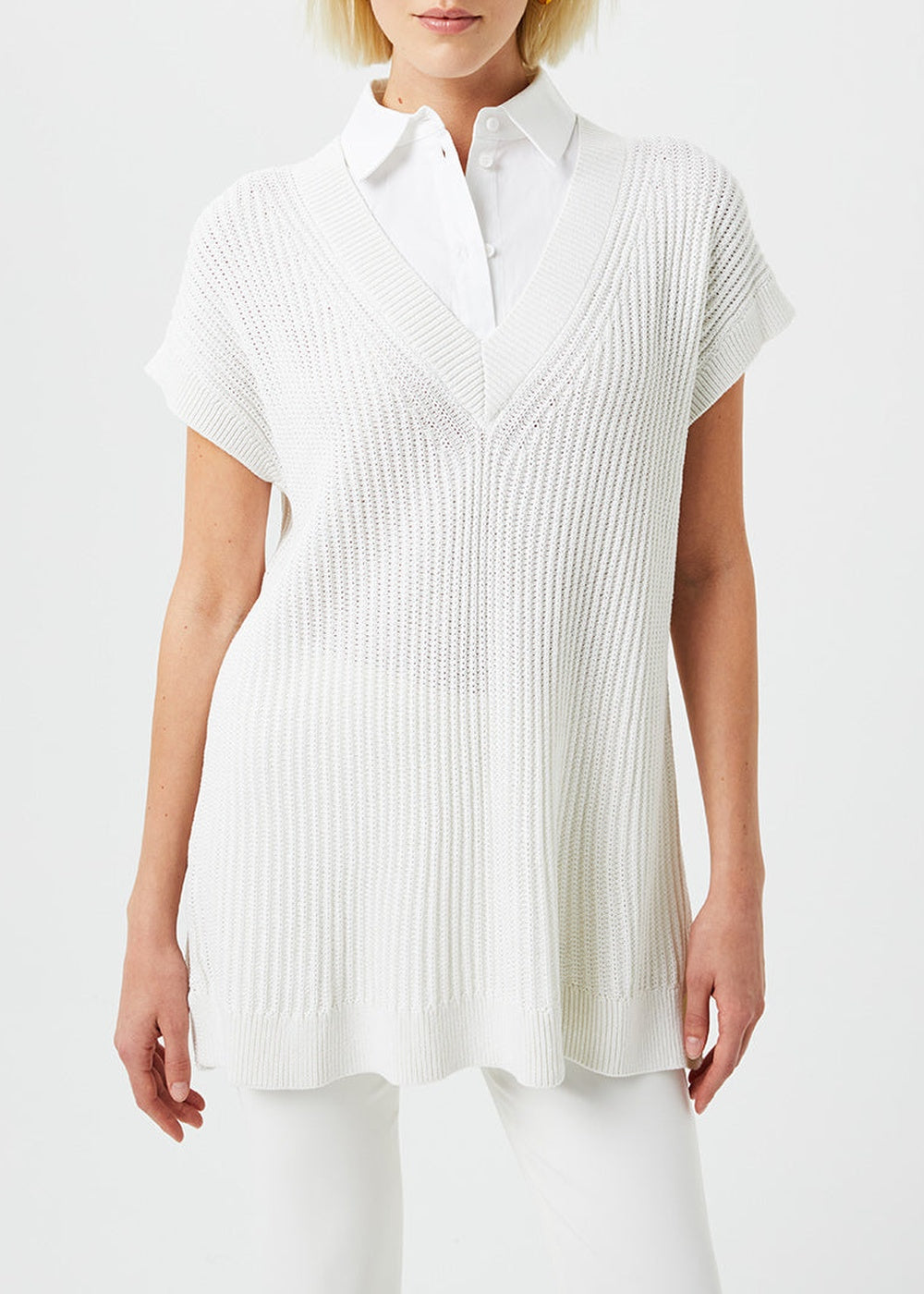 Long silk trompe l’oeil jumper - Off-white