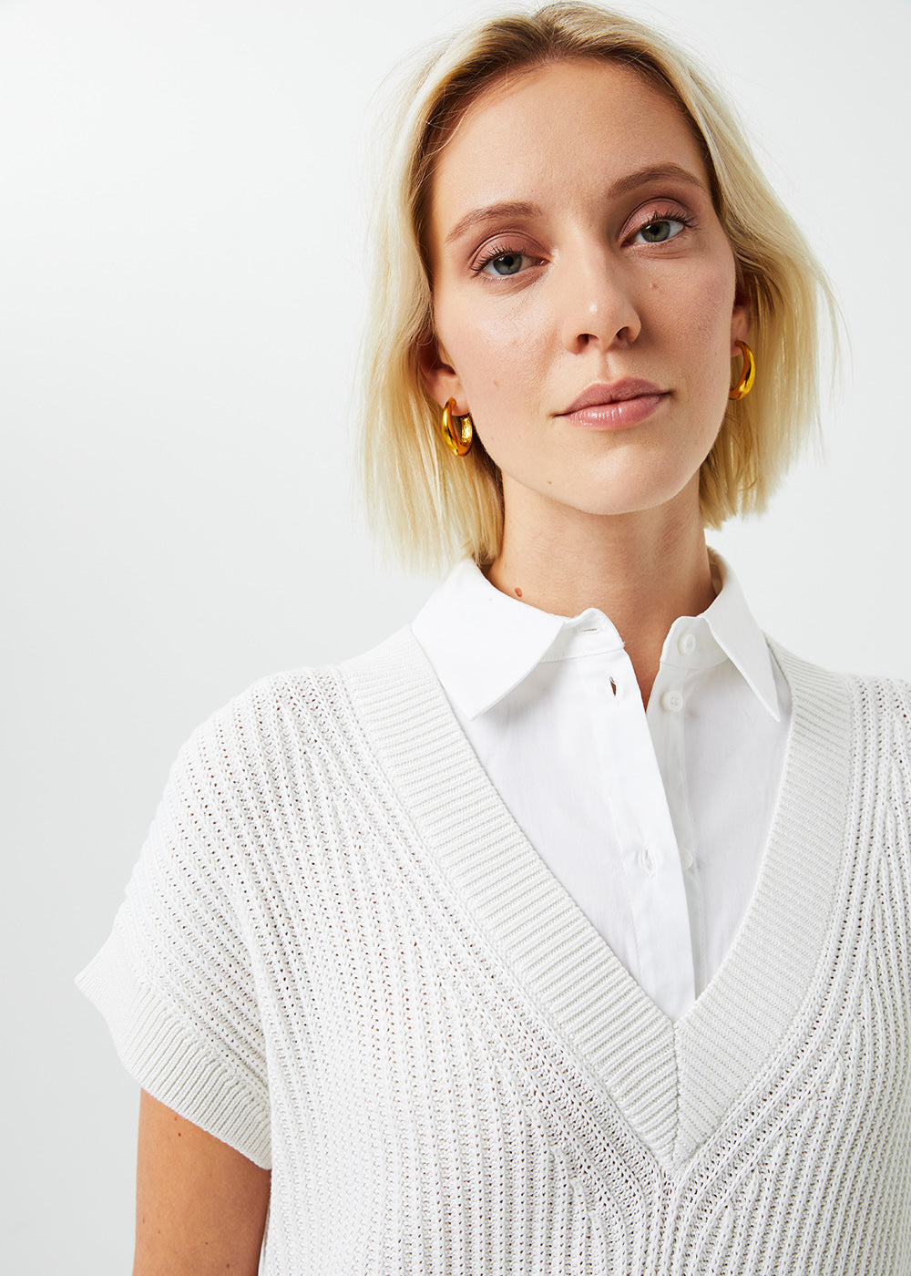 Pull long trompe l'oeil - Blanc Cassé