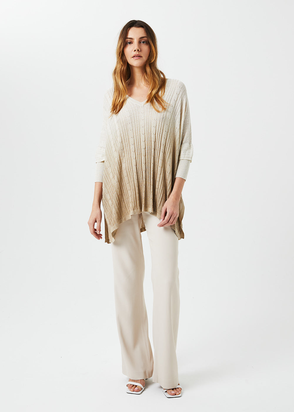 Pull poncho tie and dye - Beige Moyen