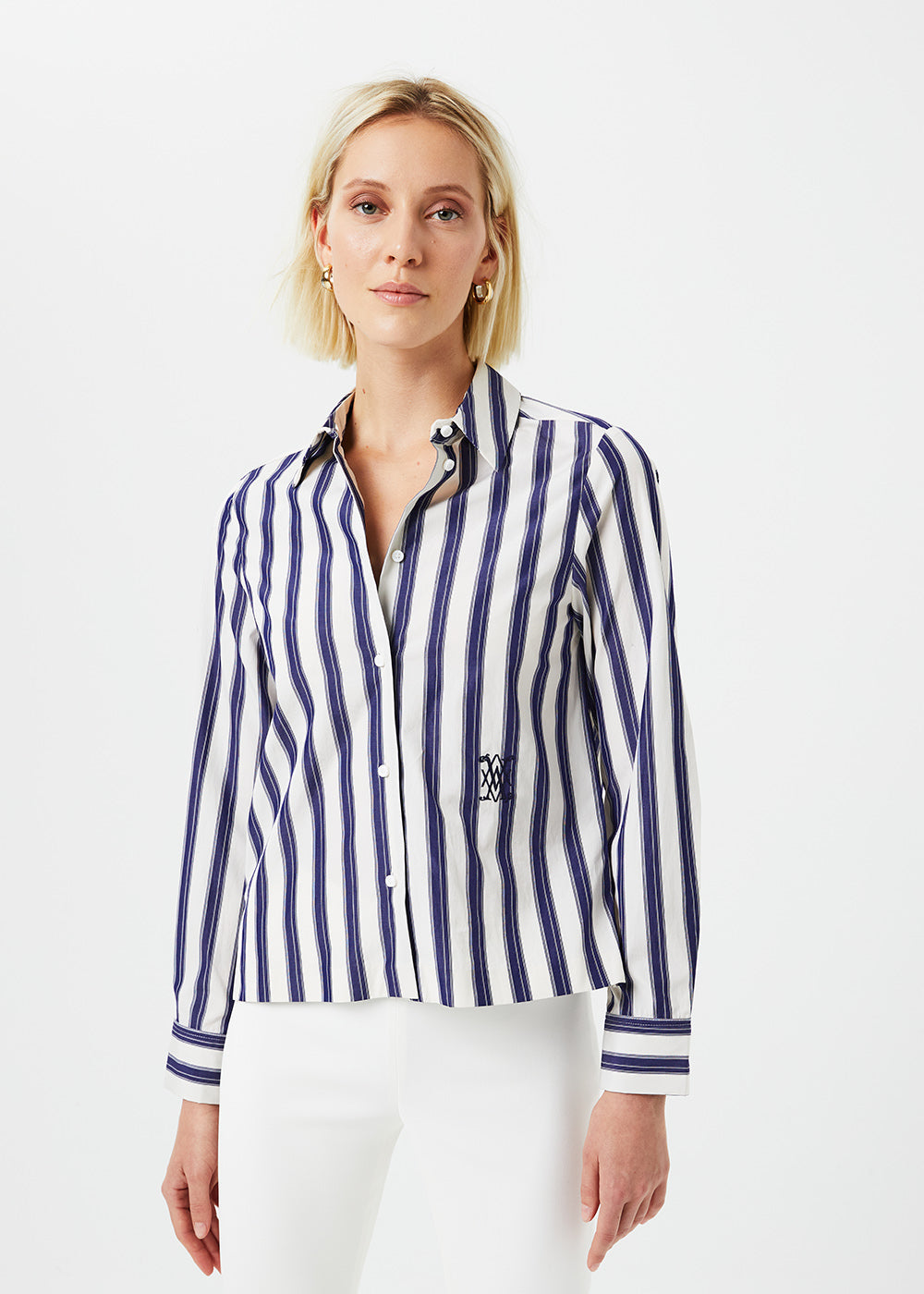 Chemise courte a large rayures - Marine