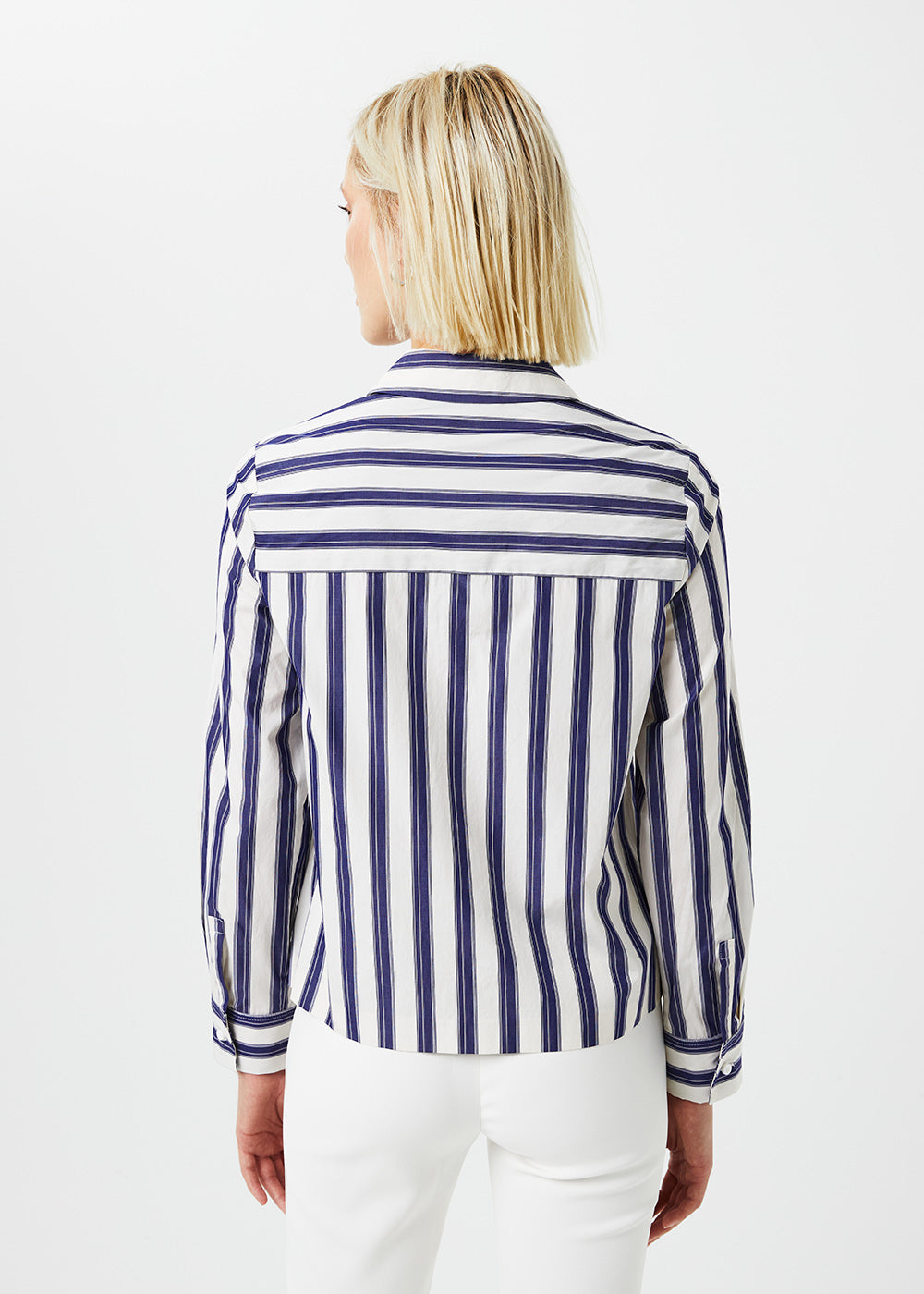 Chemise courte a large rayures - Marine