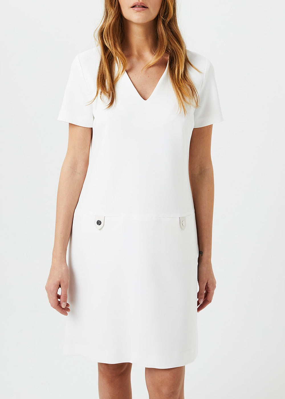 Robe courte col V - Blanc Cassé