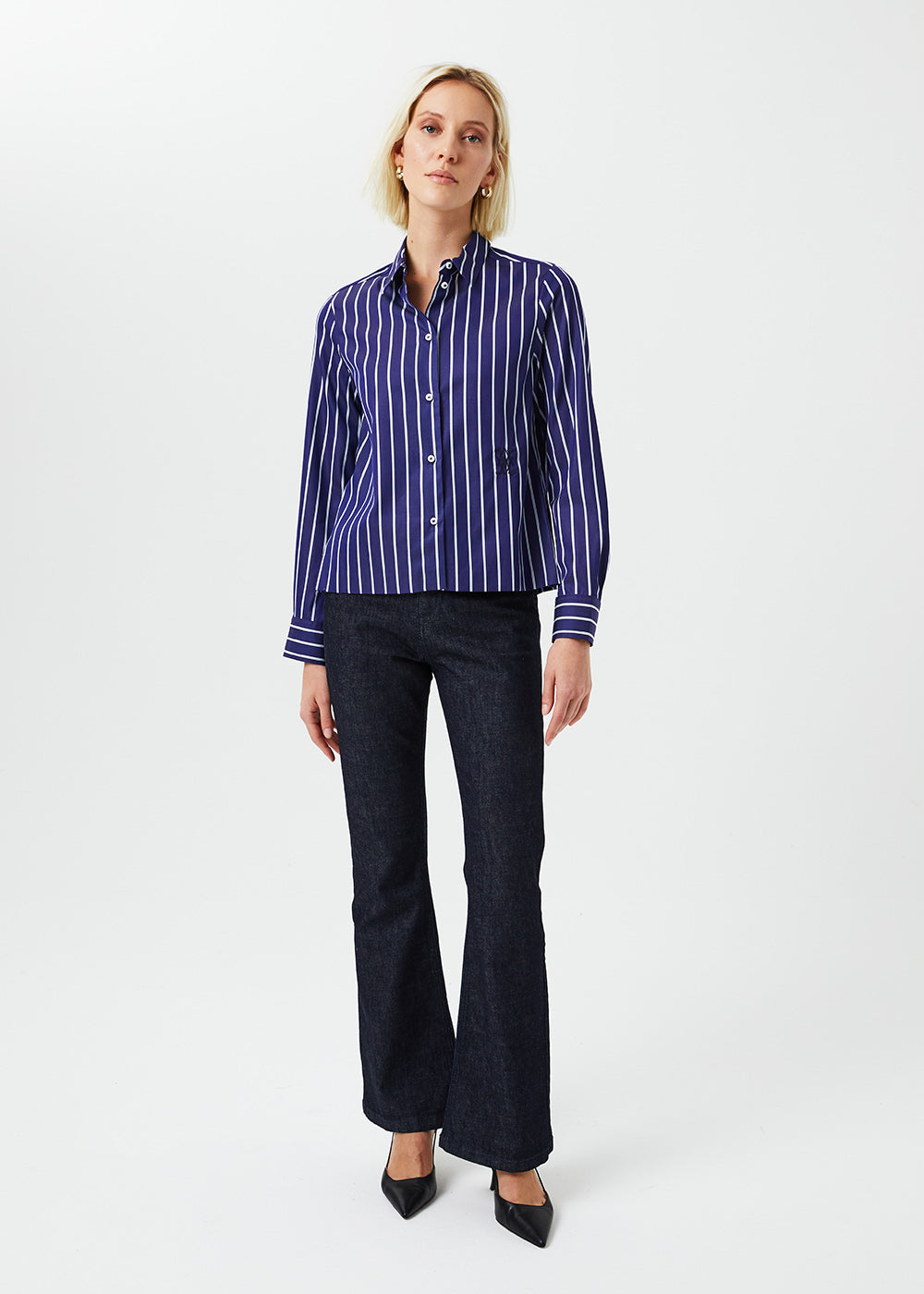 Chemise courte a rayures - Marine