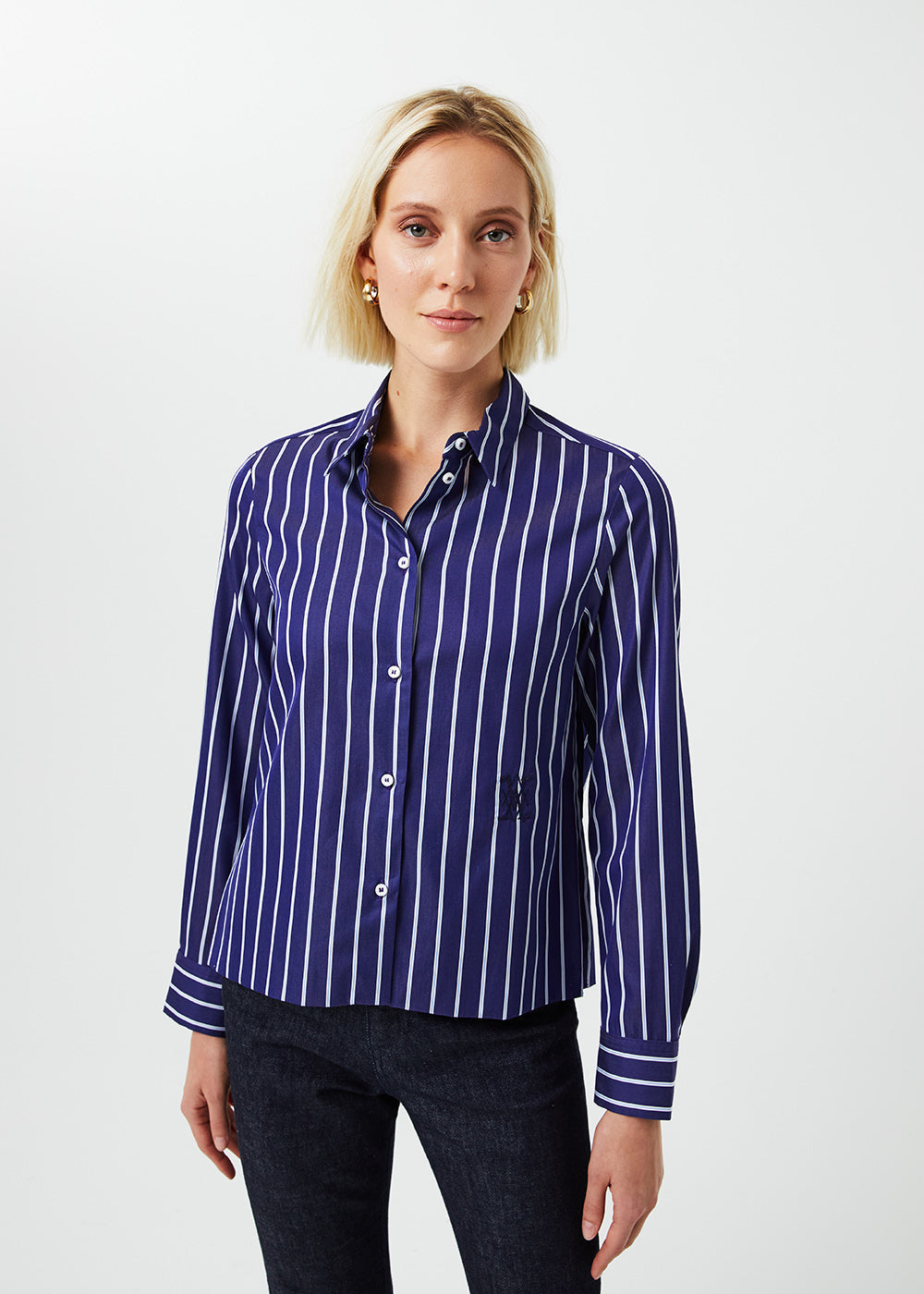 Chemise courte a rayures - Marine