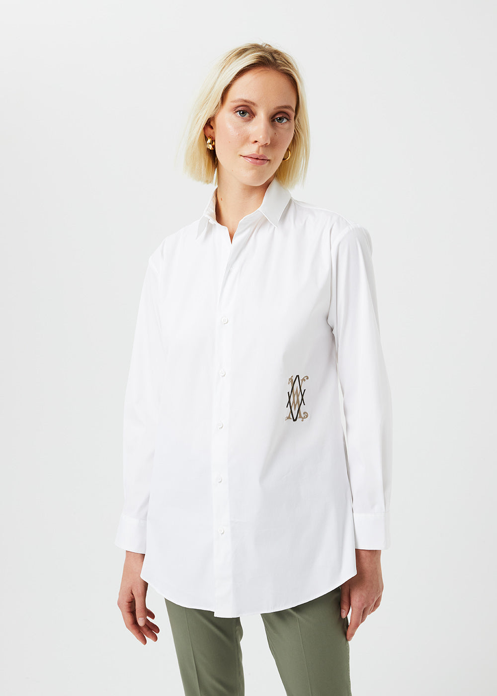 Chemise en popeline blanche - Kaki