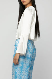 Tizia top with silk tie detail - White