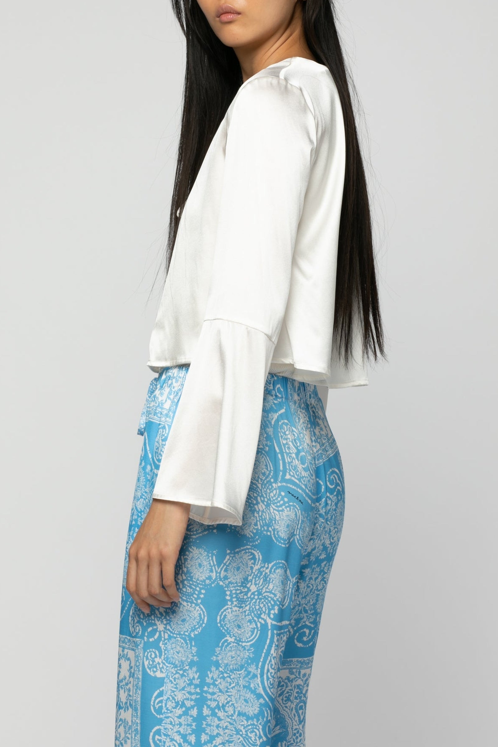 Tizia top with silk tie detail - White