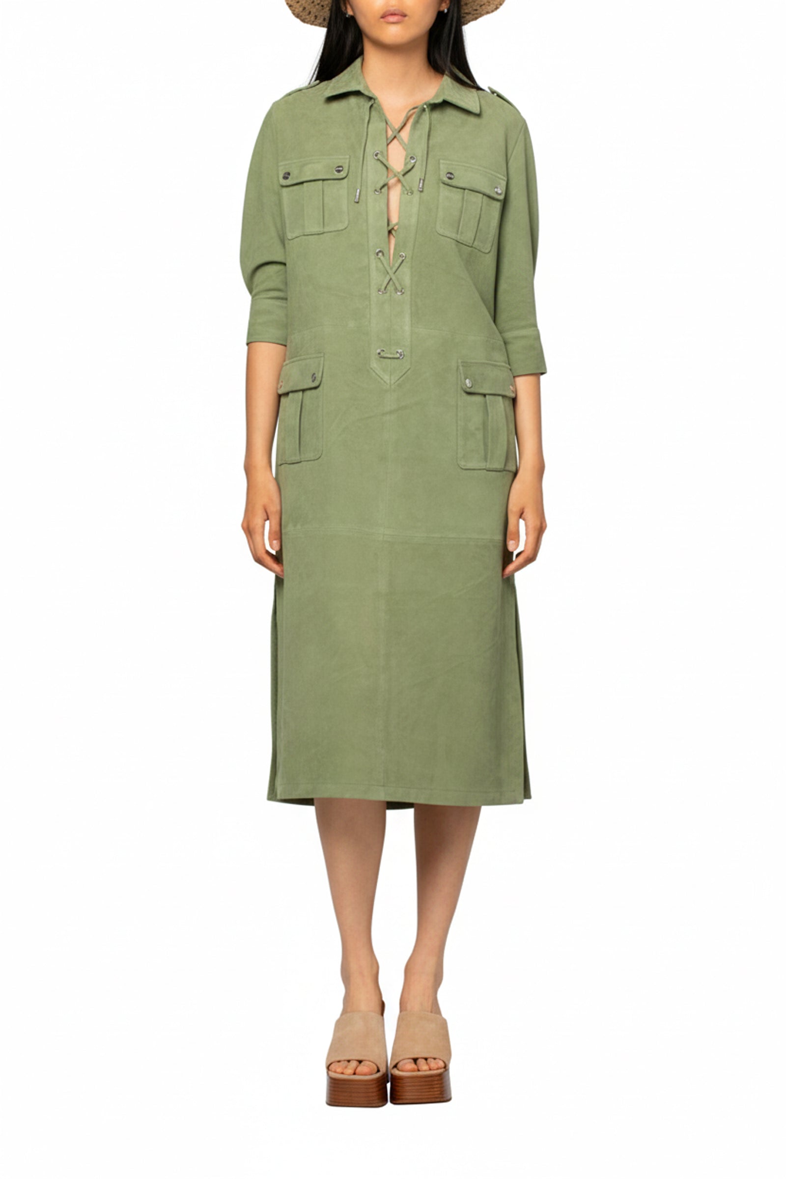 Rafaela lace dress in suede - Almond