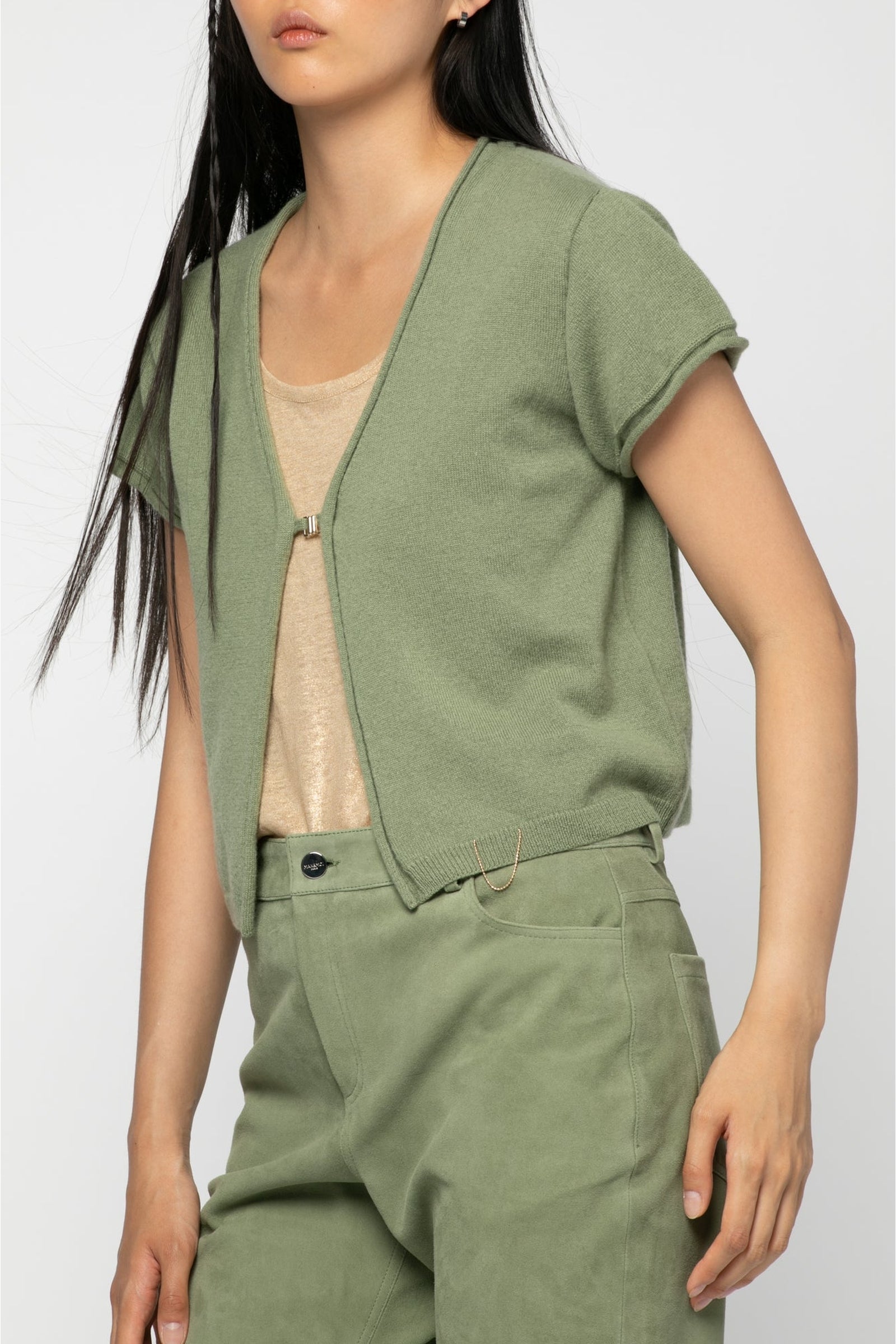 Ginger short-sleeved cardigan - Almond