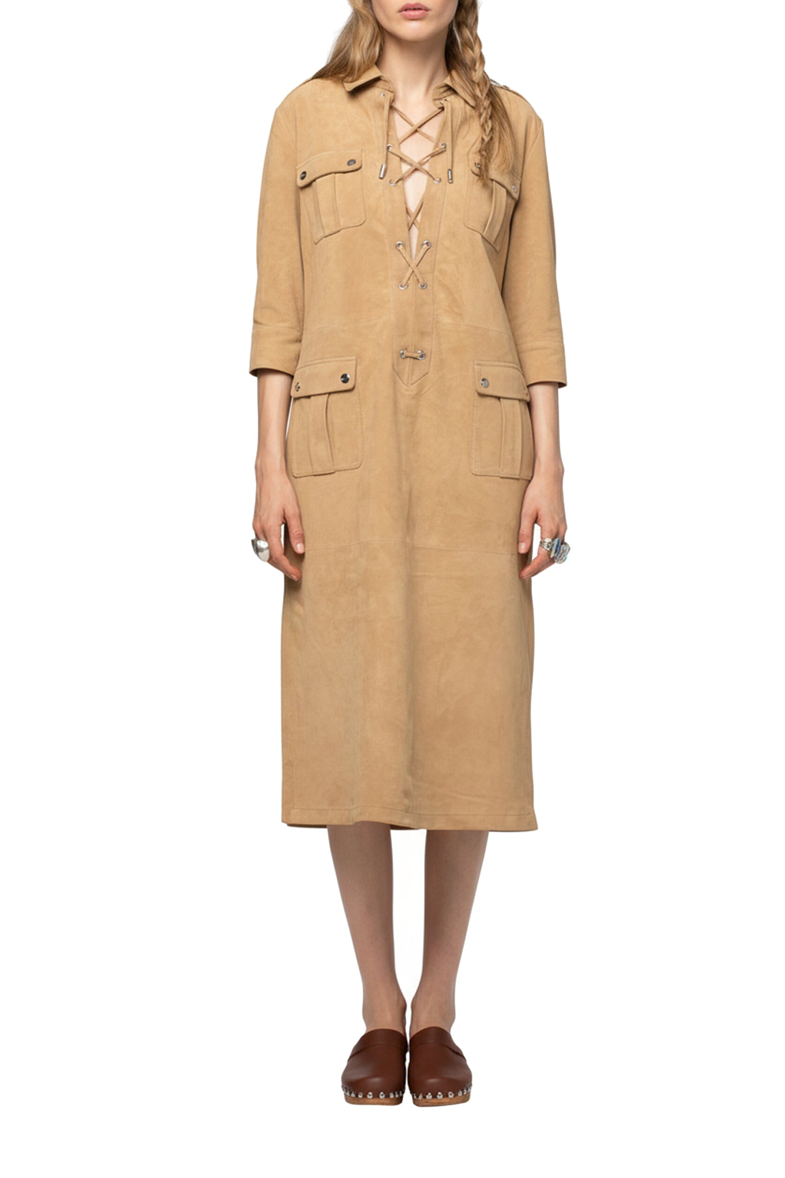 Rafaela dress in suede with laces - Dune