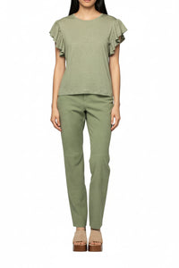 Tallulah linen top with ruffled sleeves - Almond