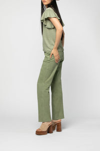 Tallulah linen top with ruffled sleeves - Almond