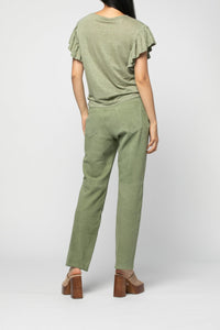 Tallulah linen top with ruffled sleeves - Almond