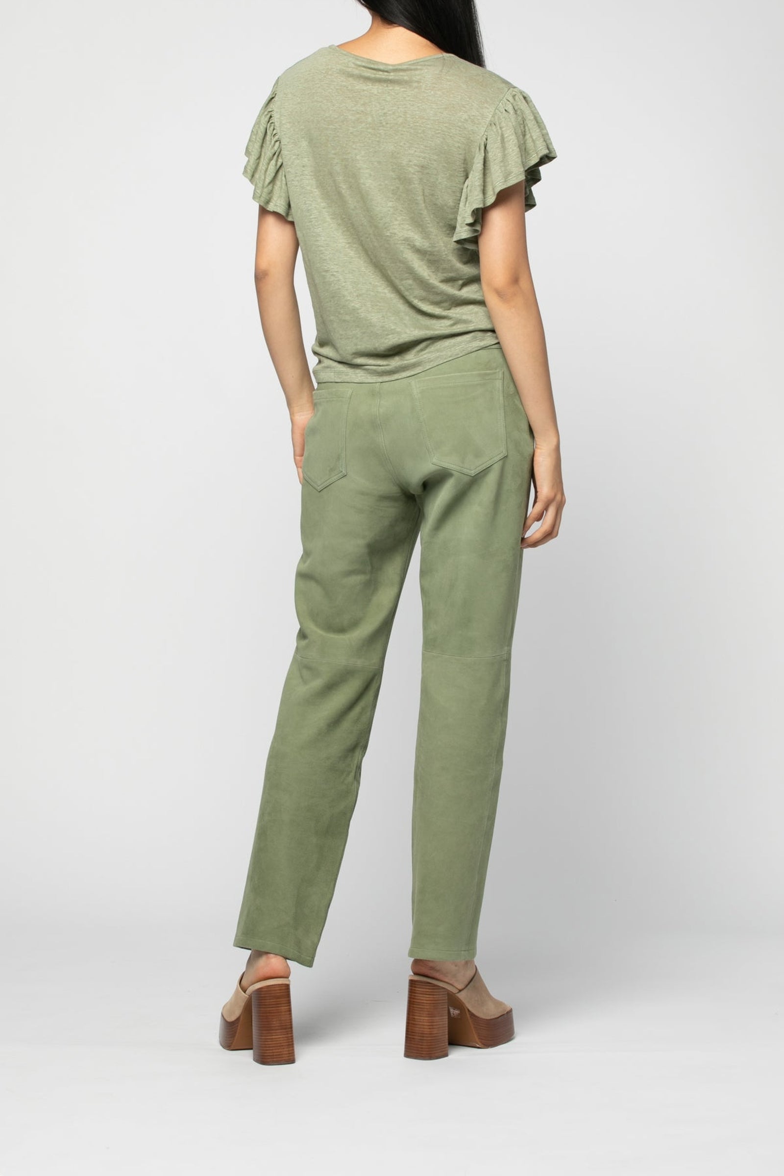 Tallulah linen top with ruffled sleeves - Almond