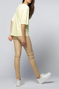 Timaela T-shirt in linen with lace-up neckline - Lemonade