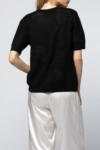 Tama knitted top with embroidered hearts - Black