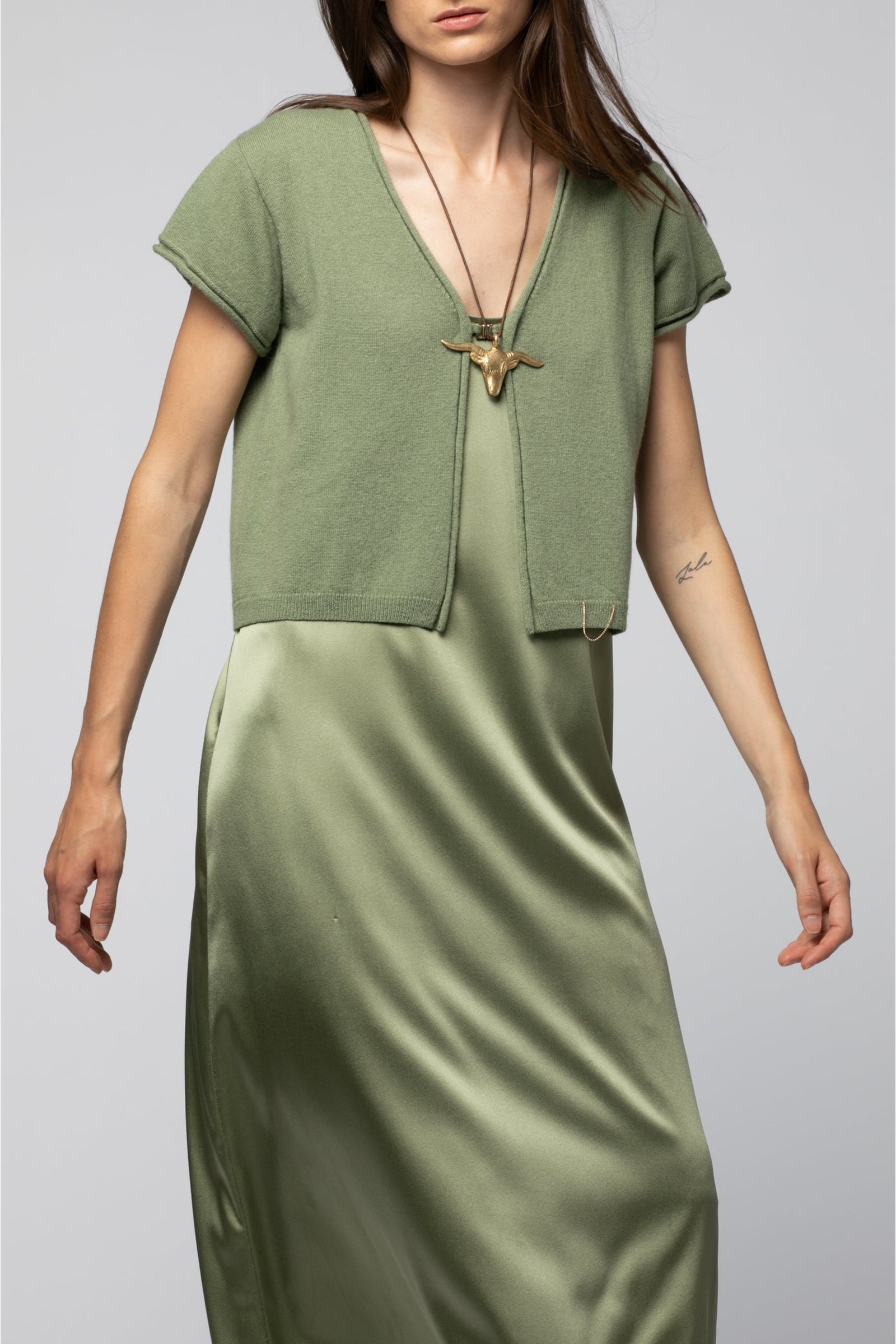 Ginger short-sleeved cardigan - Almond