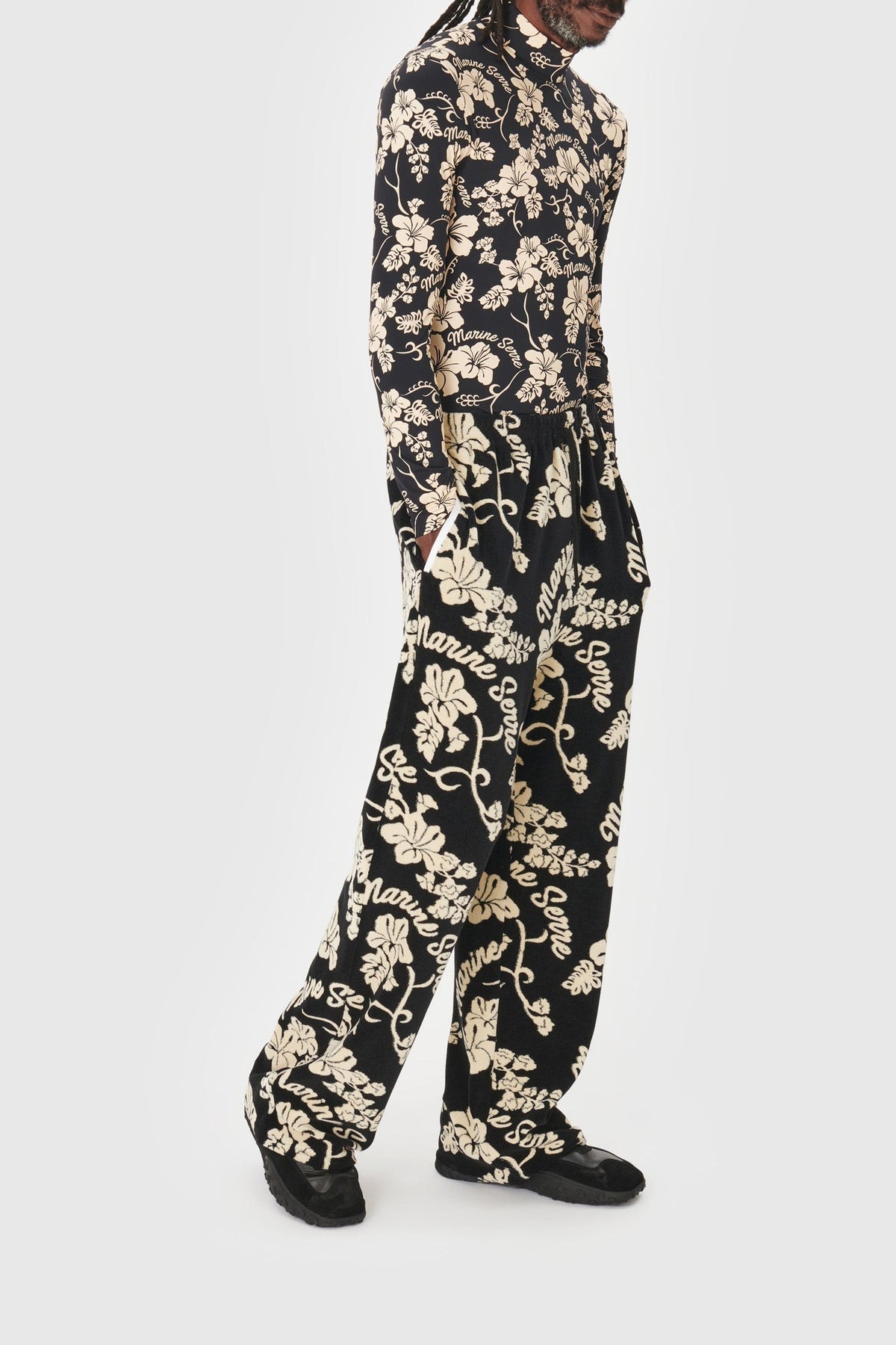 Pantalon fluide en serviettes jacquard - Black