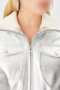 Blouson à coupe boxy en cuir laminé - Silver