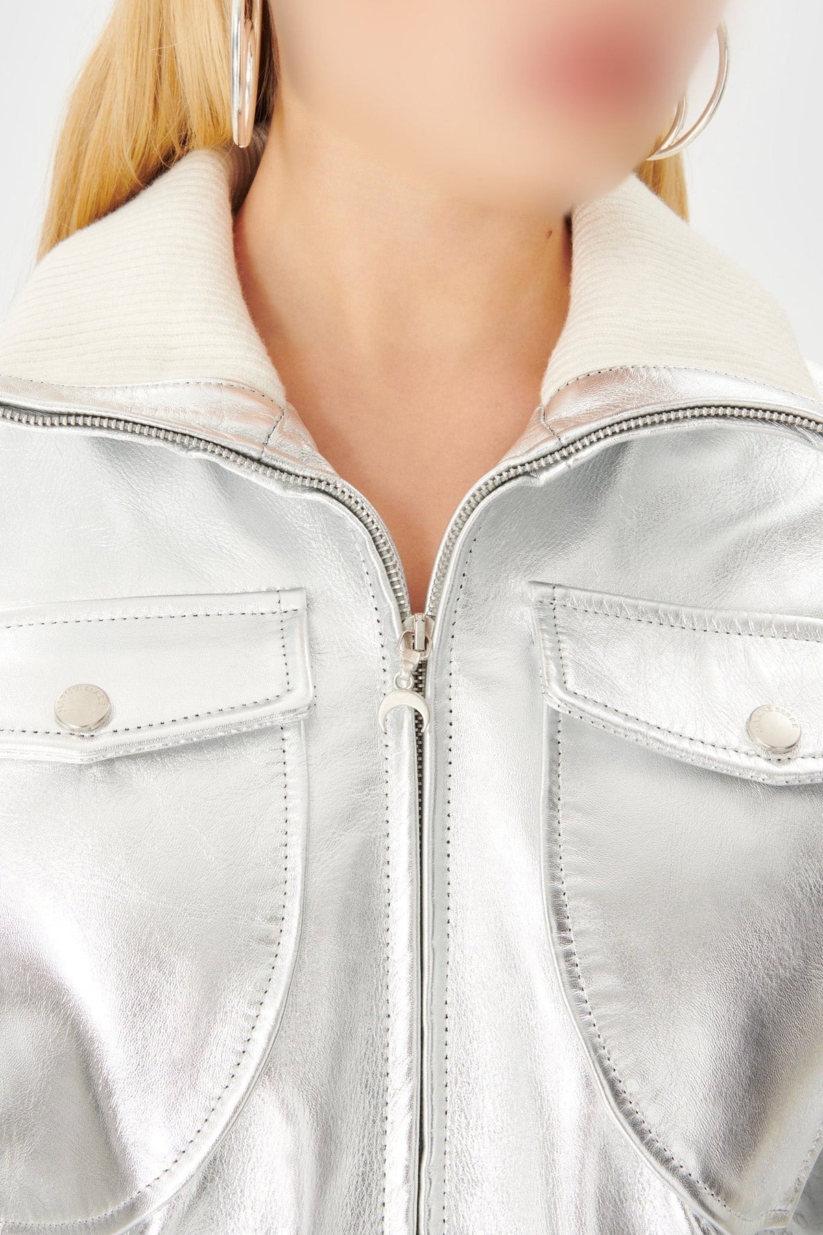 Blouson à coupe boxy en cuir laminé - Silver
